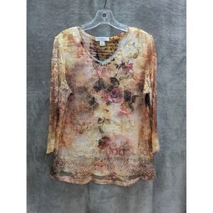 Ethereal Blouse Womens XL Embellished Rhinestone Floral Lace Fairycore